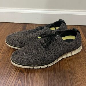 Cole Haan Black Stitchlite Safety Yellow Zerogrand Wingtip Oxfords Size 7 US